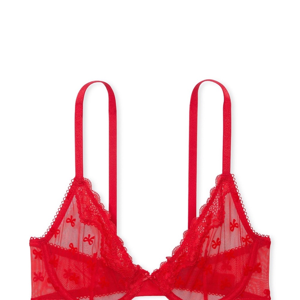 Elegant Red Lace Bralette with bows the price $45 is one per purchase .